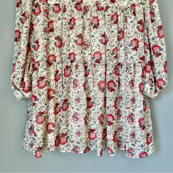 Nasty Gal Bohemian, Off-White & Pink, Long-Sleeved, Flowy, Floral, V-Neck Dress - Picture 10 of 16